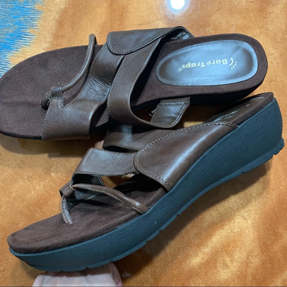 Baretraps Anna Slip on leather me strapy wedge sandals size 10 brown platform